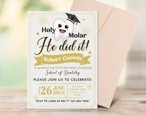 Editable Holy Molar Dental Graduation Invitation Template